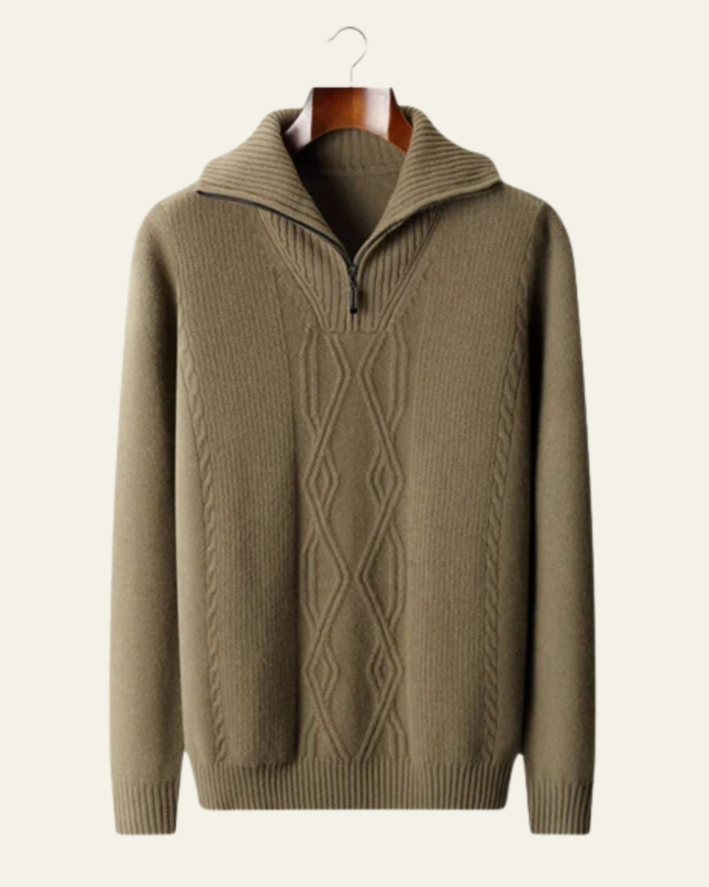 Men’s Quarter-Zip Cable Sweater – Structured High-Collar Knit for Cold-Weather Styling