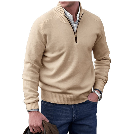Men’s Half-Zip Funnel-Neck Sweater – Refined Knit Layer for Work and Weekends
