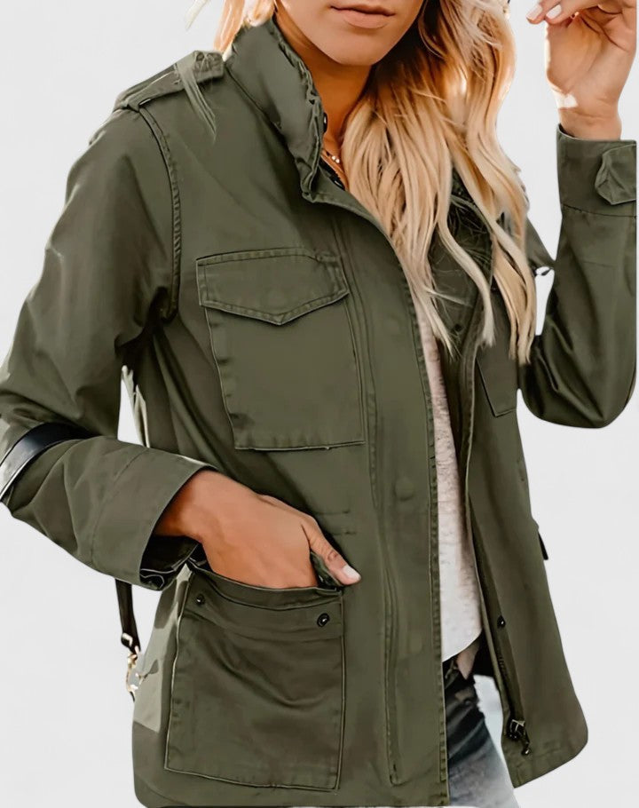 Women’s Parka – Utility Field Jacket with Flap Pockets and Waist Drawcord
