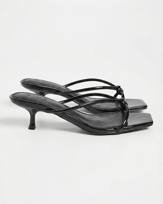 Women’s Knotted Strap Mule Sandals – Kitten Heel Square-Toe Slip-Ons for Evening Wear