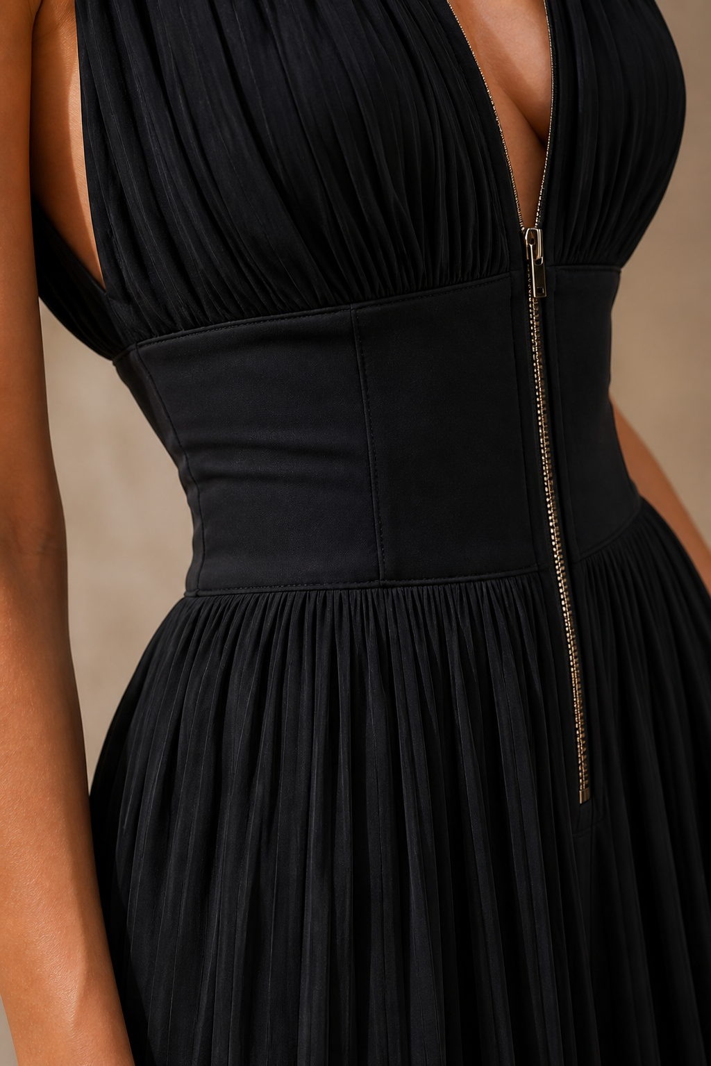 Women’s Pleated Wide-Leg Jumpsuit – Elegant Sleeveless Occasion Style for Weddings and Evening Events