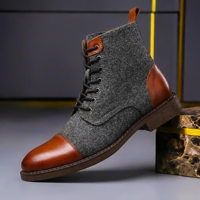 Men’s Leather and Virgin Wool Winter Boots – Warm Lace-Up Footwear for Cold-Weather City Wear