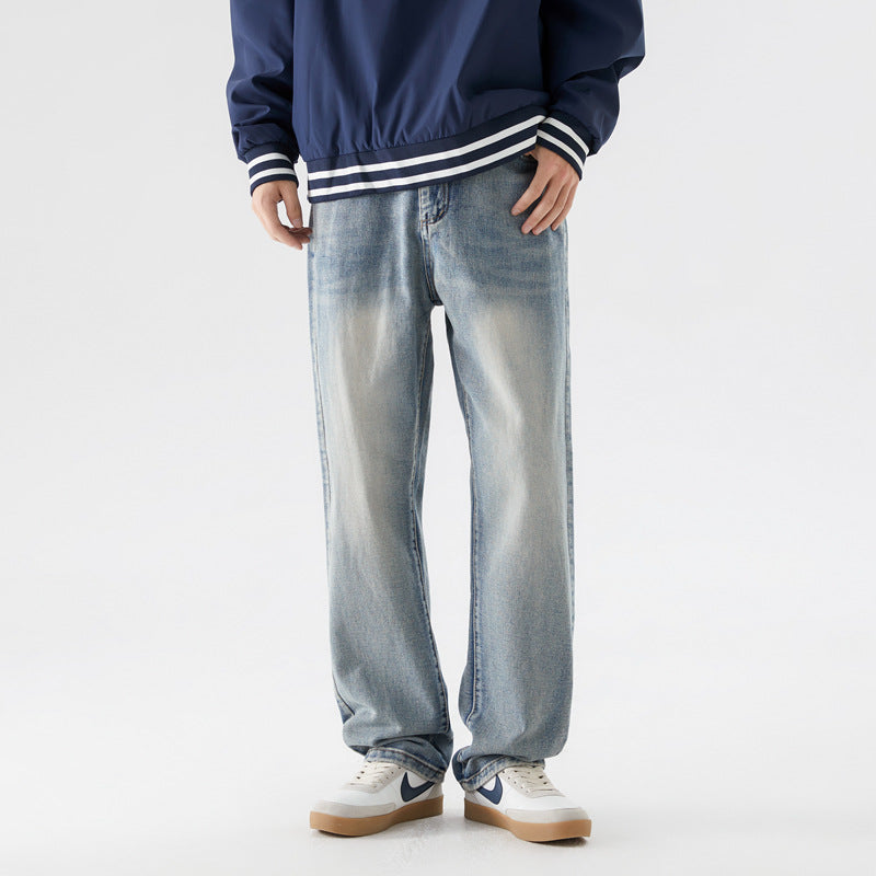 Men’s Vintage-Wash Straight-Leg Jeans – Relaxed Denim for Everyday Casual Wear