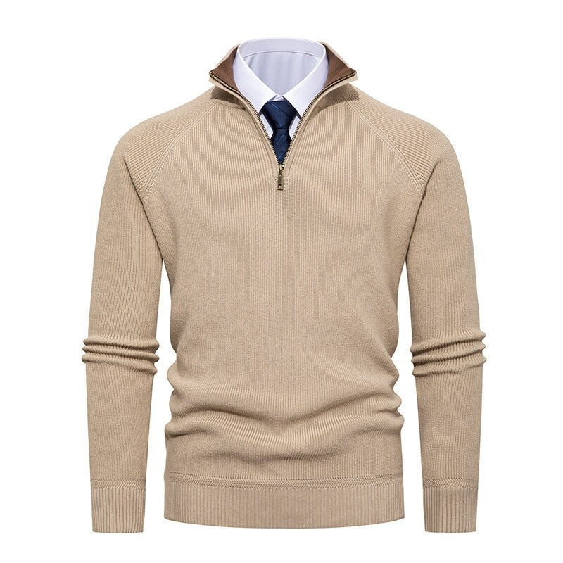 Men’s Half-Zip Jumper – Ribbed Texture with Contrast Stand Collar