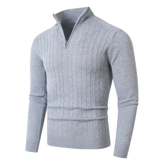 Men’s Cable-Knit Half-Zip Jumper – Stand Collar with Ribbed Trims