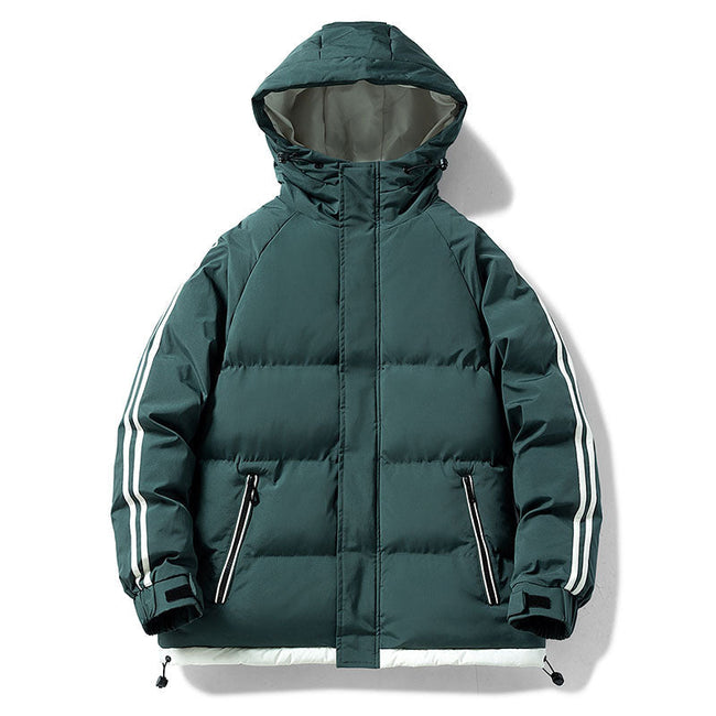 Men’s Puffer Jacket – Contrast Side Stripes with Hood