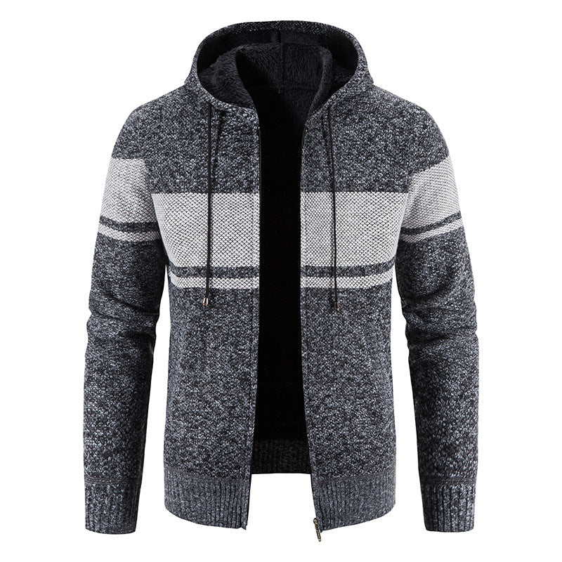 Men’s Zip Hoodie – Horizontal Stripes with Teddy Lining and Ribbed Cuffs