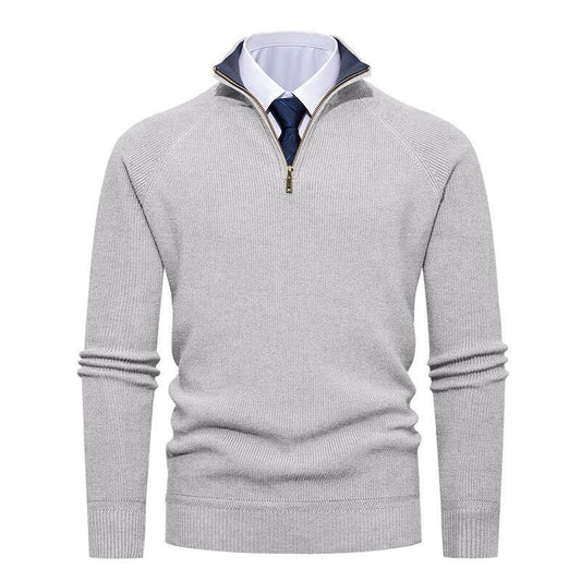 Men’s Half-Zip Jumper – Ribbed Texture with Contrast Stand Collar