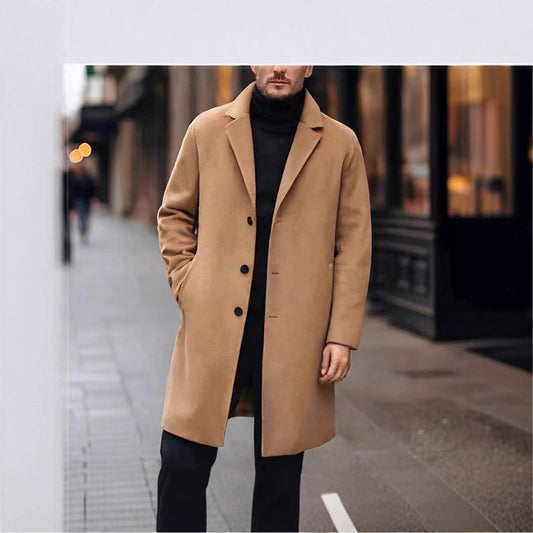 Men’s Overcoat – Notch Lapel with Straight Mid-Length Cut