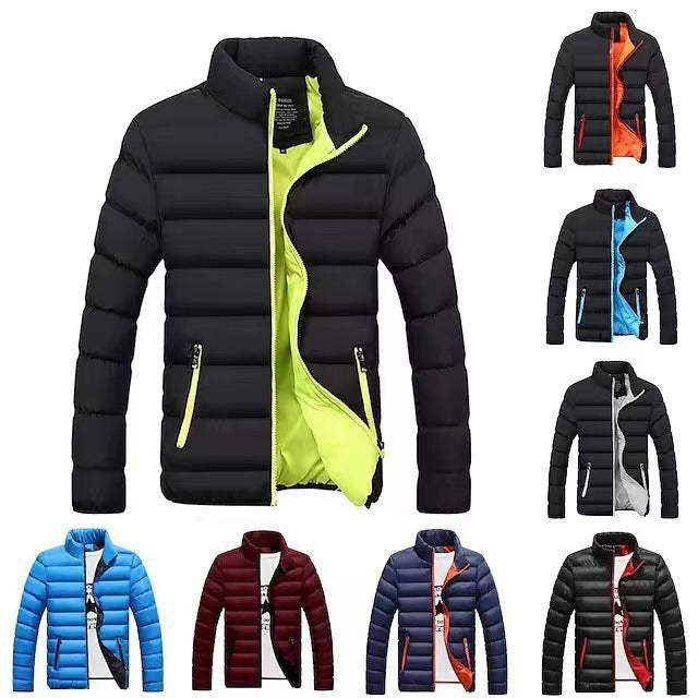 Men’s Puffer Jacket – Contrast Lining with High Stand Collar