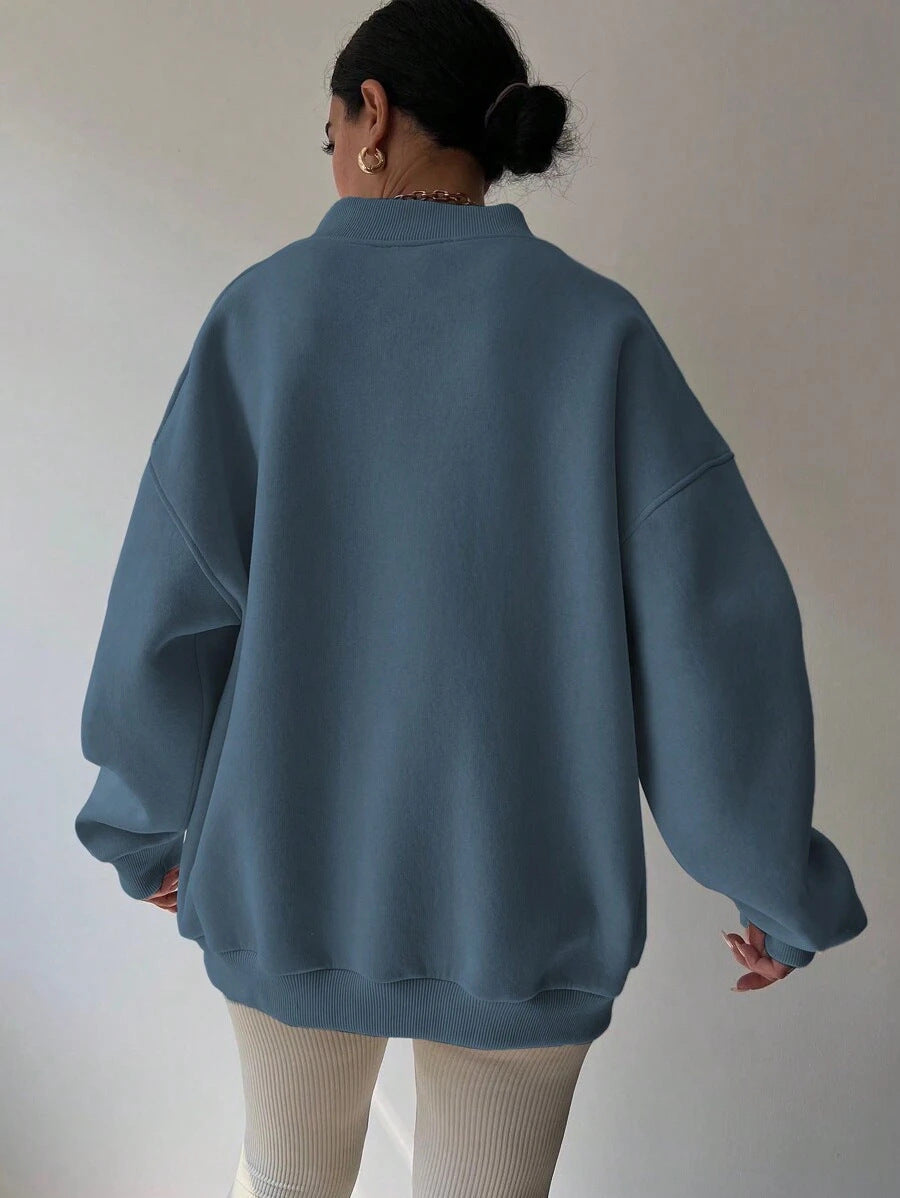 Women’s V-Neck Oversized Sweatshirt – Relaxed Drop-Shoulder Pullover for Modern Everyday Styling
