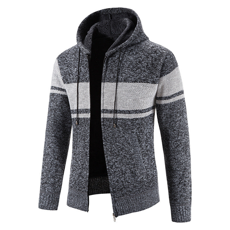 Men’s Zip Hoodie – Horizontal Stripes with Teddy Lining and Ribbed Cuffs