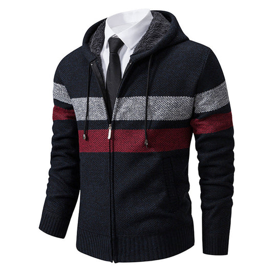 Men’s Zip Hoodie – Contrast Stripes with Teddy Lining