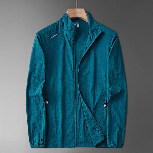Men’s Lightweight Stand-Collar Jacket – Shoulder-Panel Zip Layer for Casual Seasonal Wear