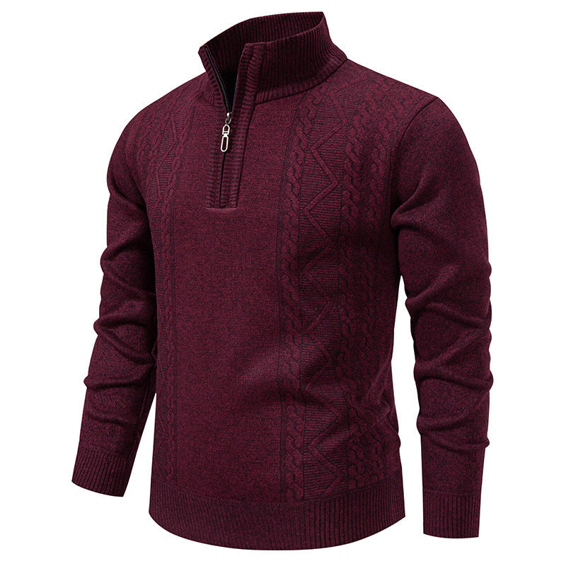 Men’s Half-Zip Knit Jumper – High Stand Collar with Cable Panels