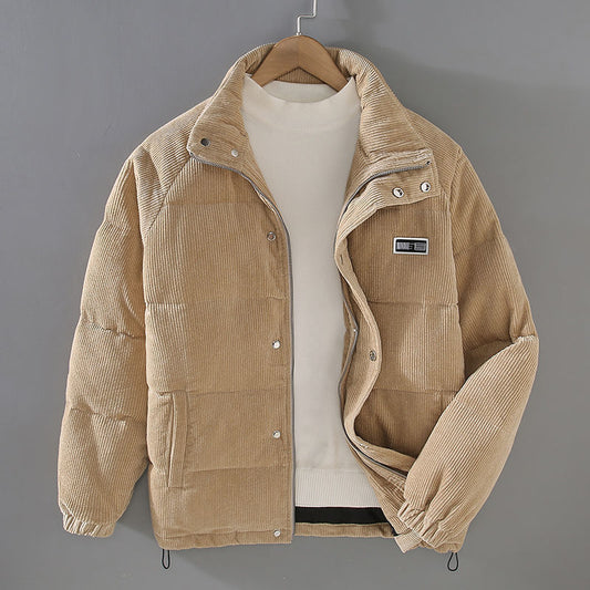 Men’s Corduroy Puffer Jacket – Padded Stand-Collar Winter Layer for Casual Cold-Weather Wear
