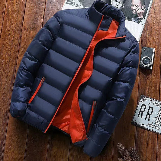 Men’s Puffer Jacket – Contrast Lining with High Stand Collar