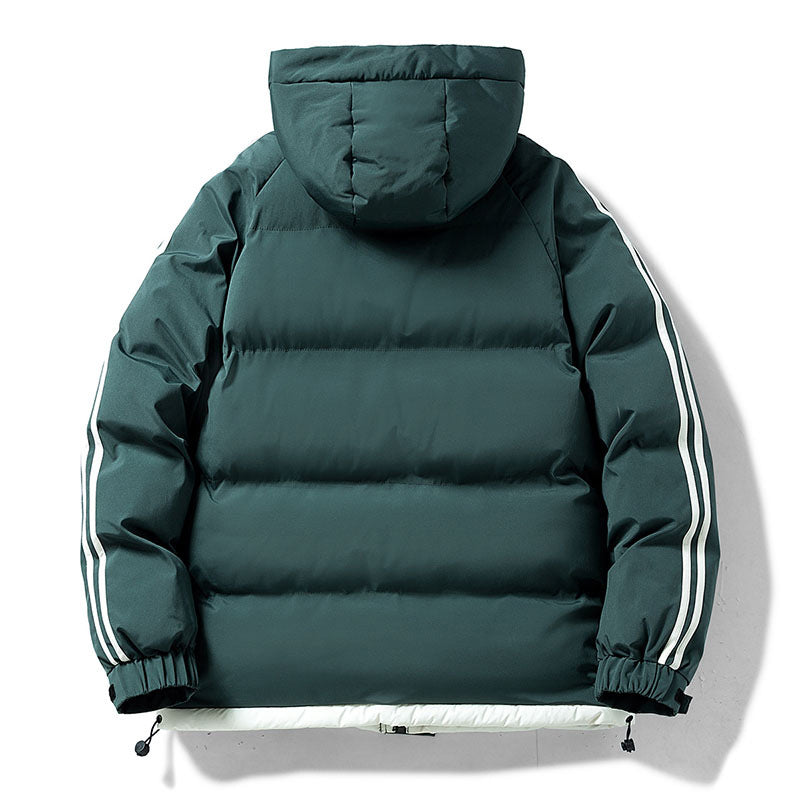 Men’s Puffer Jacket – Contrast Side Stripes with Hood