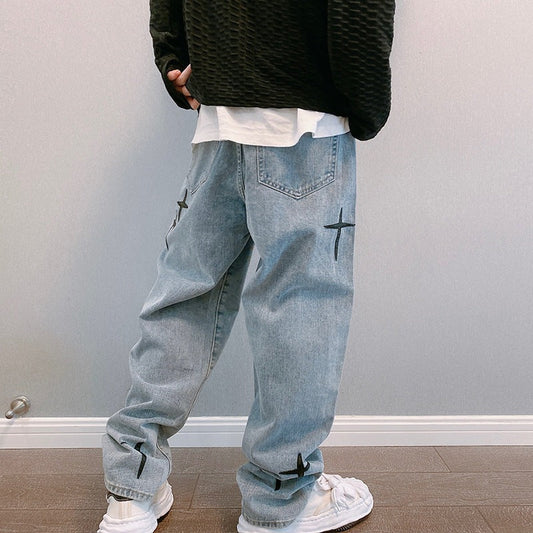Men’s Graphic Baggy Wide-Leg Jeans – Relaxed Streetwear Denim for Everyday Wear
