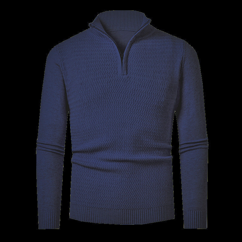 Men’s Half-Zip Jumper – Wave-Textured Knit with Stand Collar
