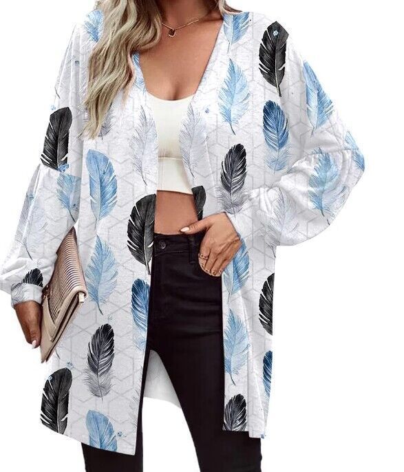 Women’s Longline Open-Front Cardigan – Relaxed Balloon-Sleeve Layer for Everyday Wear