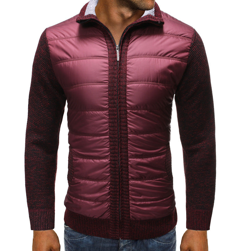 Men’s Quilted Knit-Sleeve Jacket – Full-Zip Hybrid Layer with Padded Front and Ribbed Collar for Transitional Wear