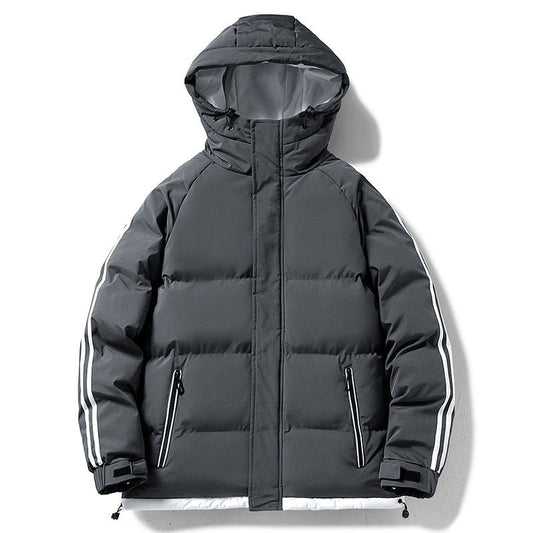 Men’s Puffer Jacket – Contrast Side Stripes with Hood