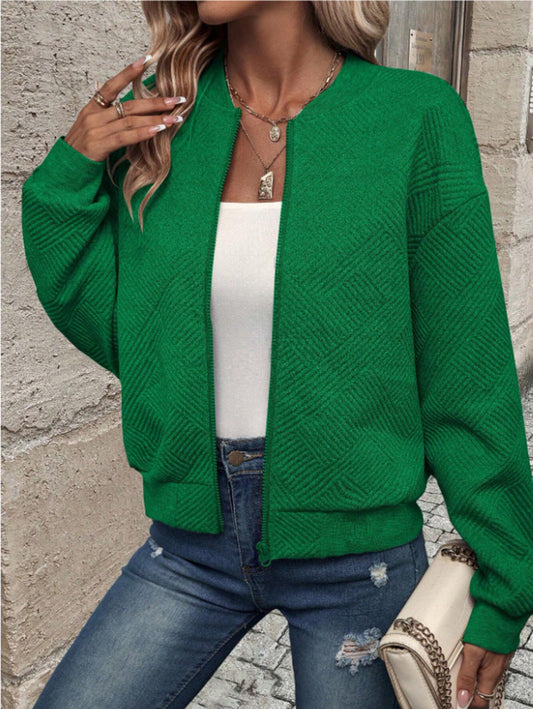 Women’s Textured Zip-Up Cardigan – Relaxed Knit Layer for Everyday and Travel Wear