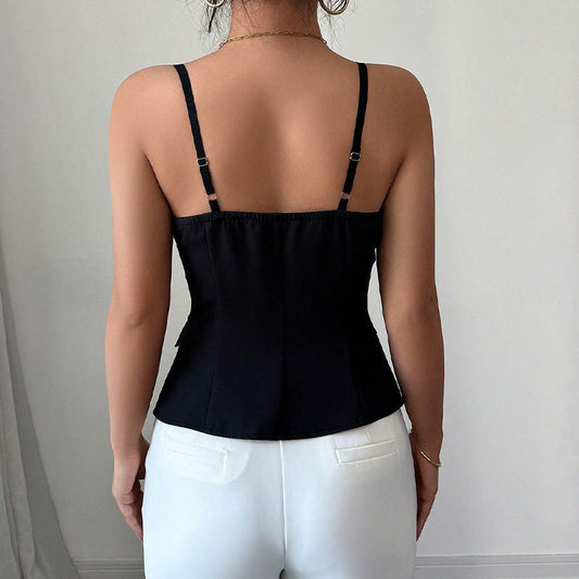 Women’s Tailored Waistcoat Cami Top – Fitted Button-Front Smart Casual Style