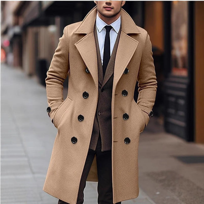 Men’s Tailored Overcoat – Double-Breasted with Wide Lapels