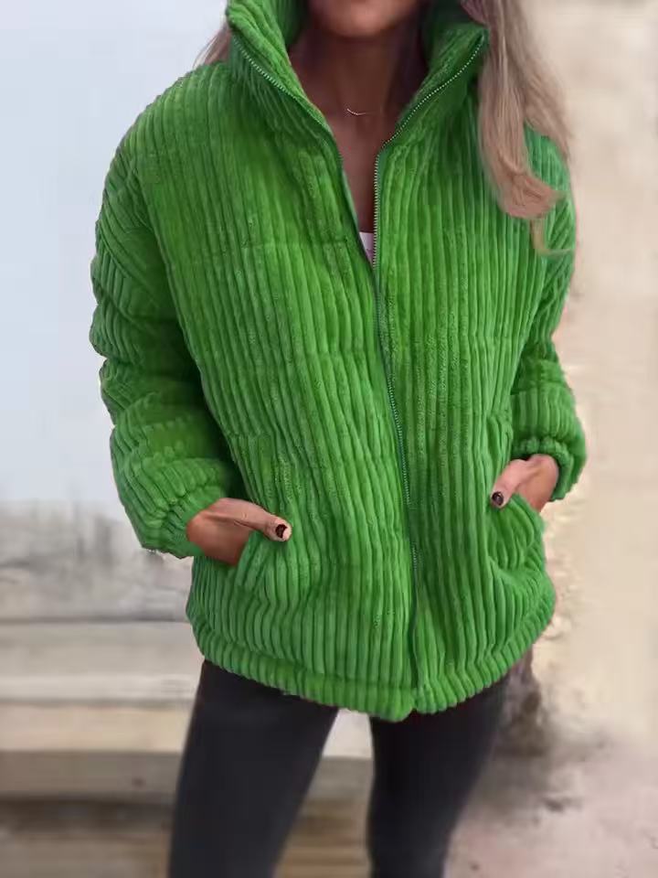 Women’s Ribbed Corduroy Jacket – Relaxed Zip-Up Layer for Casual Winter Styling