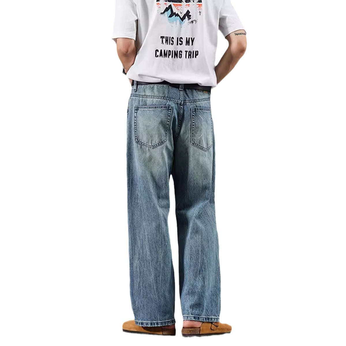 Men’s Relaxed Wide-Leg Jeans – Vintage-Wash Denim for Modern Casual Wear