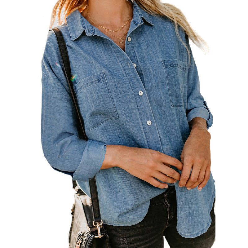 Women’s Double-Pocket Button Shirt – Relaxed Long-Sleeve Style for Smart Casual Wear