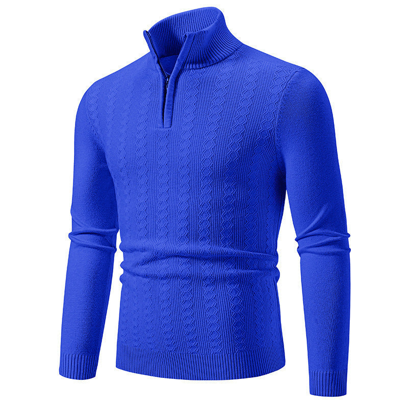 Men’s Cable-Knit Jumper – Stand Collar with Short Zip