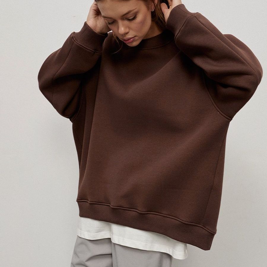 Women’s Oversized Crew Neck Fleece Sweatshirt – Relaxed Casual Layer for Everyday Wear