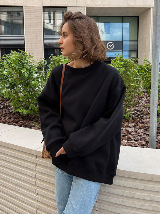 Women’s Oversized Crew Neck Fleece Sweatshirt – Relaxed Casual Layer for Everyday Wear