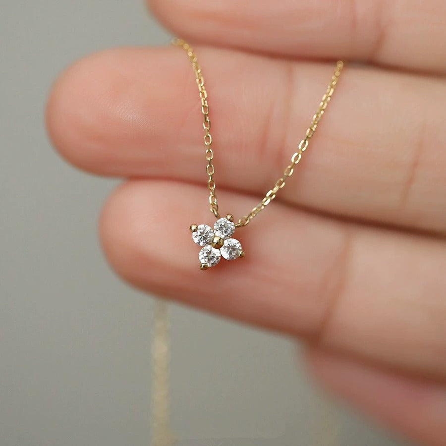 Women’s Crystal Flower Pendant Necklace – Gold-Plated Sterling Silver Chain with Zirconia Charm for Everyday and Occasion Wear