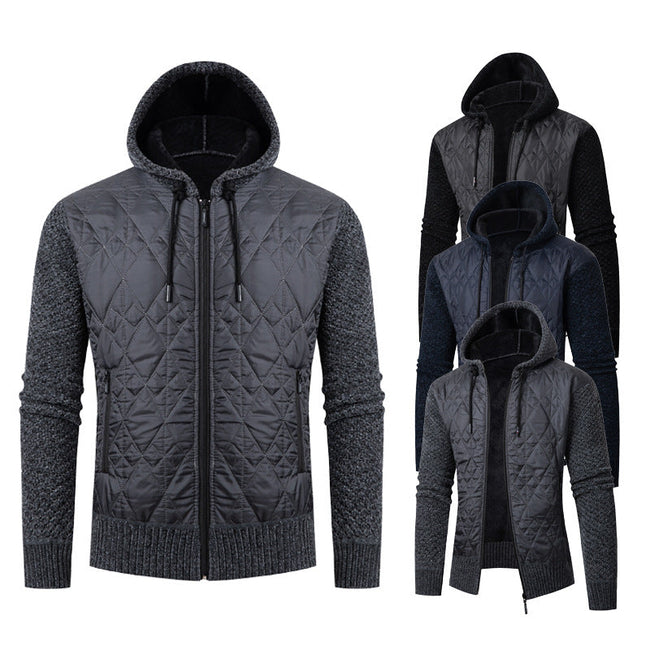 Men’s Hooded Hybrid Jacket – Padded Front with Knitted Sleeves