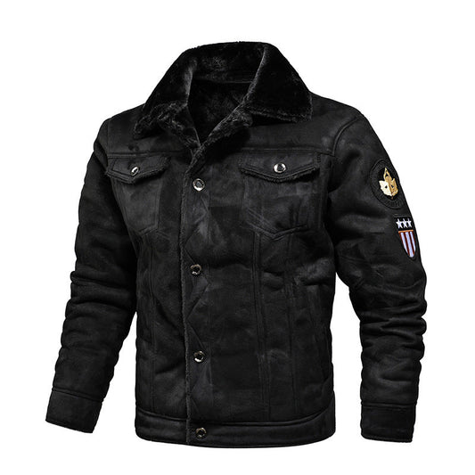 Men’s Leather Aviator Jacket – Warm Fleece-Lined Pilot Outerwear for Winter Wear