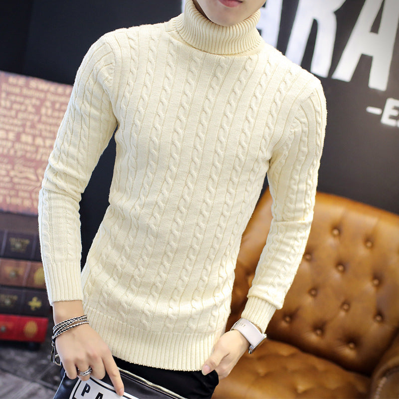 Men’s Roll-Neck Jumper – Cable Knit with Fold-Over Collar