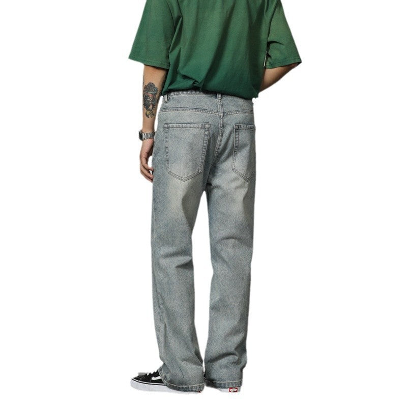 Men’s Relaxed Straight-Leg Jeans – Vintage-Wash Denim for Casual Streetwear
