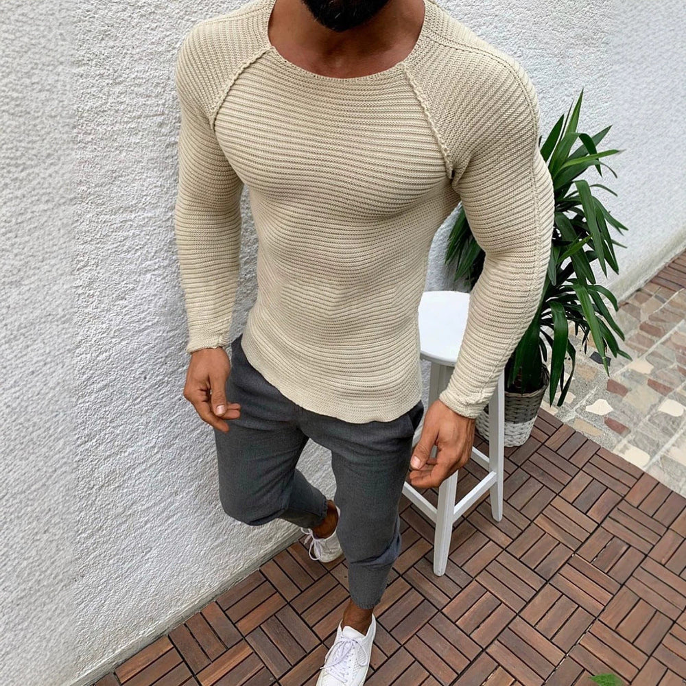 Men’s Knit Jumper – Raglan Sleeves with Ribbed Texture