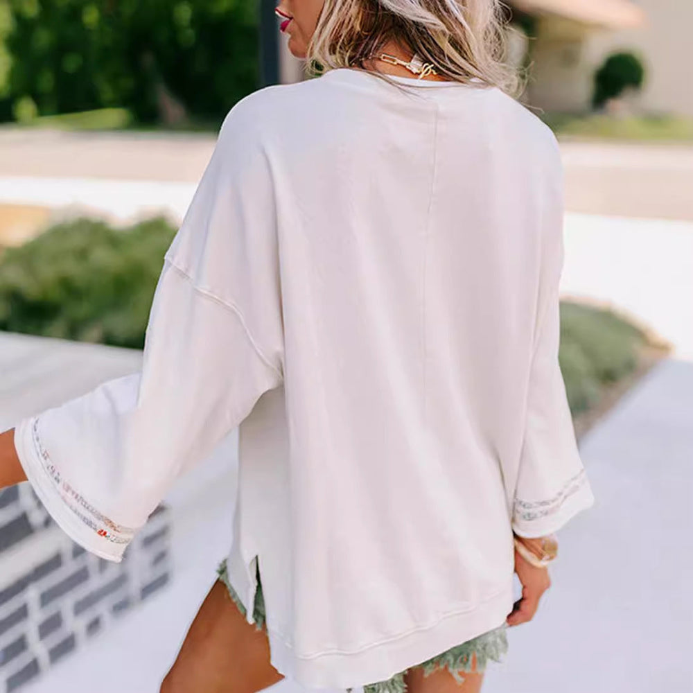 Women’s Floral Peace Graphic Sweatshirt – Relaxed Statement Pullover with Wide Sleeves