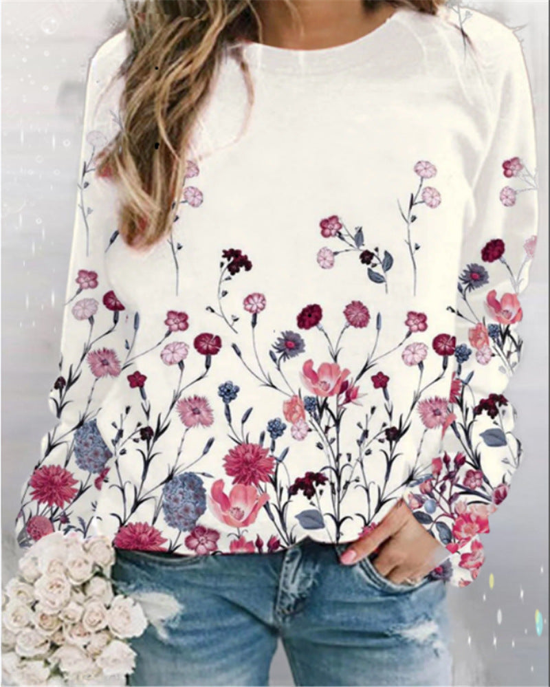 Women’s Artistic Print Sweatshirt – Easy Crew Neck Pullover for Weekend Styling