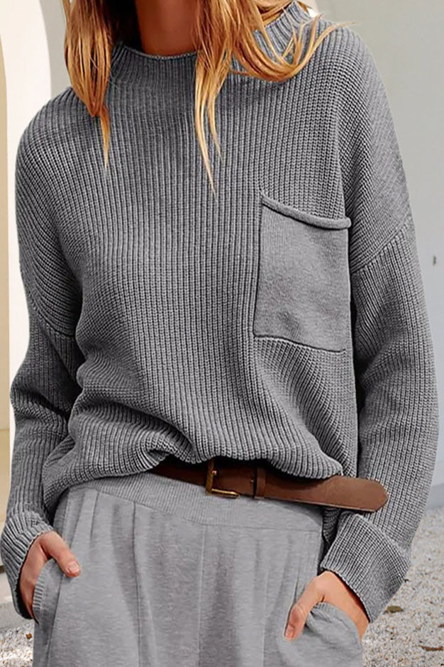 Women’s Pocket Detail Knit Sweater – Relaxed Textured Pullover for Everyday Layering