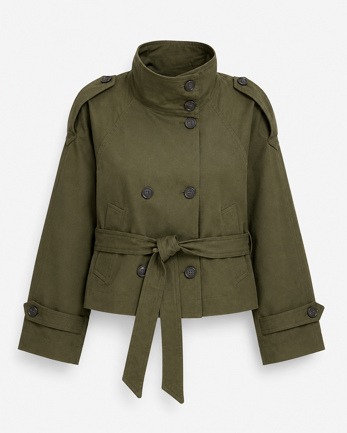 Women’s Cropped Trench Jacket – Double-Breasted Belted Layer for Smart Daywear