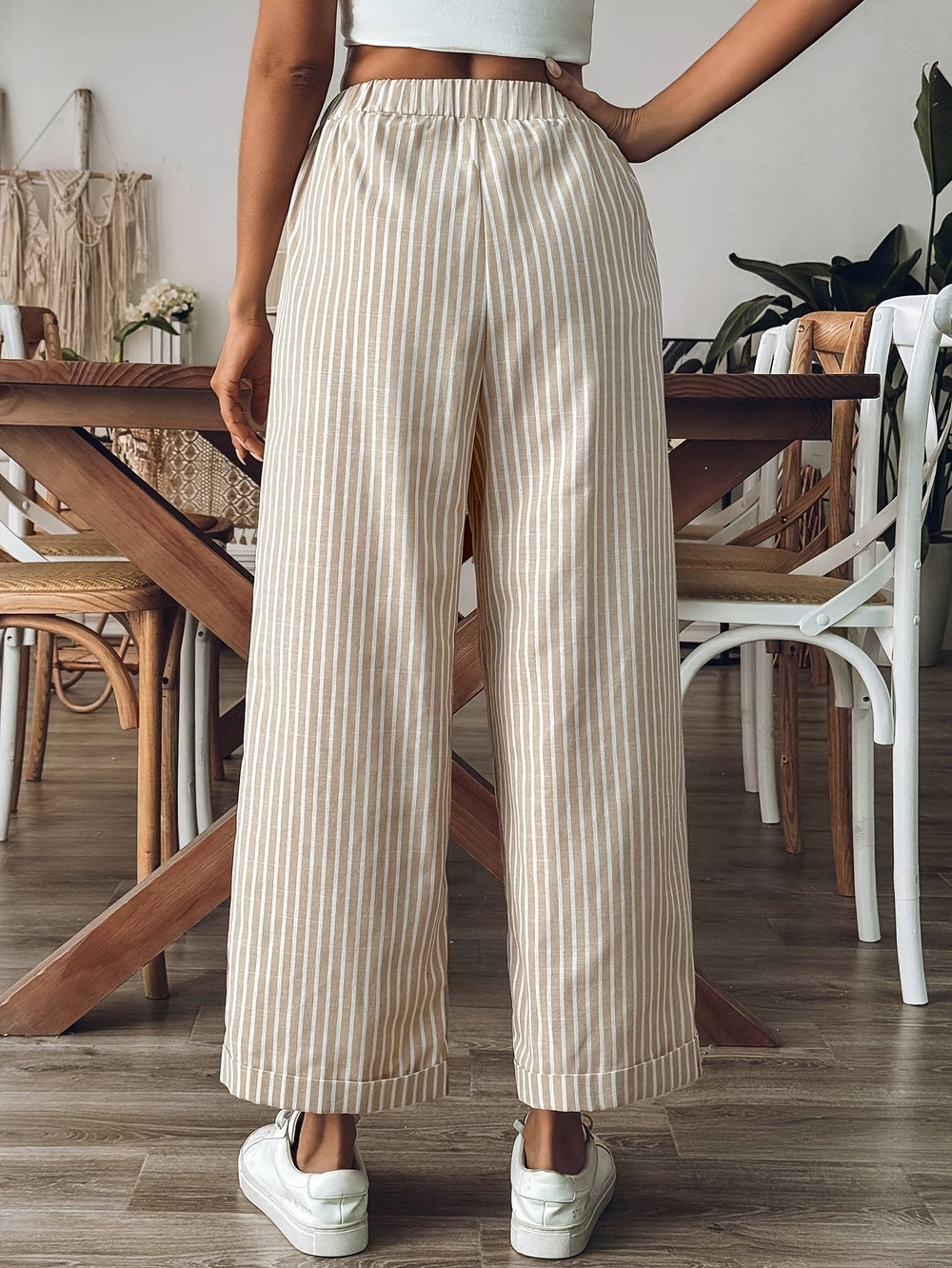 Women’s Printed Wide-Leg Trousers – Elastic Waist Summer Trousers for Casual Wear