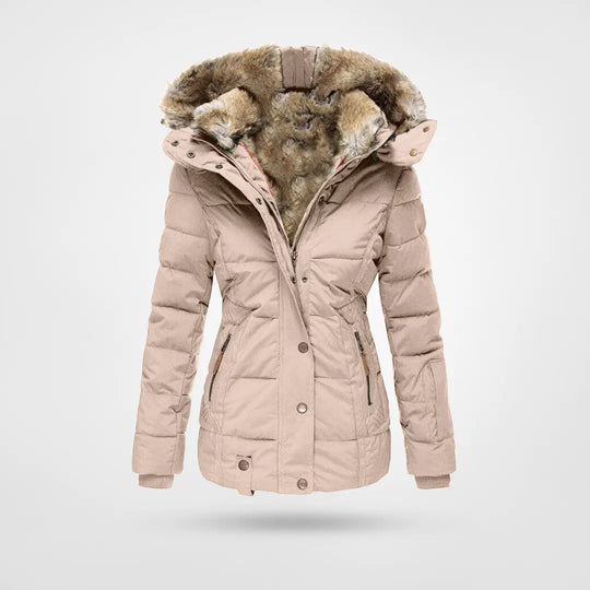 Women’s Insulated Quilted Jacket – Faux Fur Hood for Outdoor Winter Wear