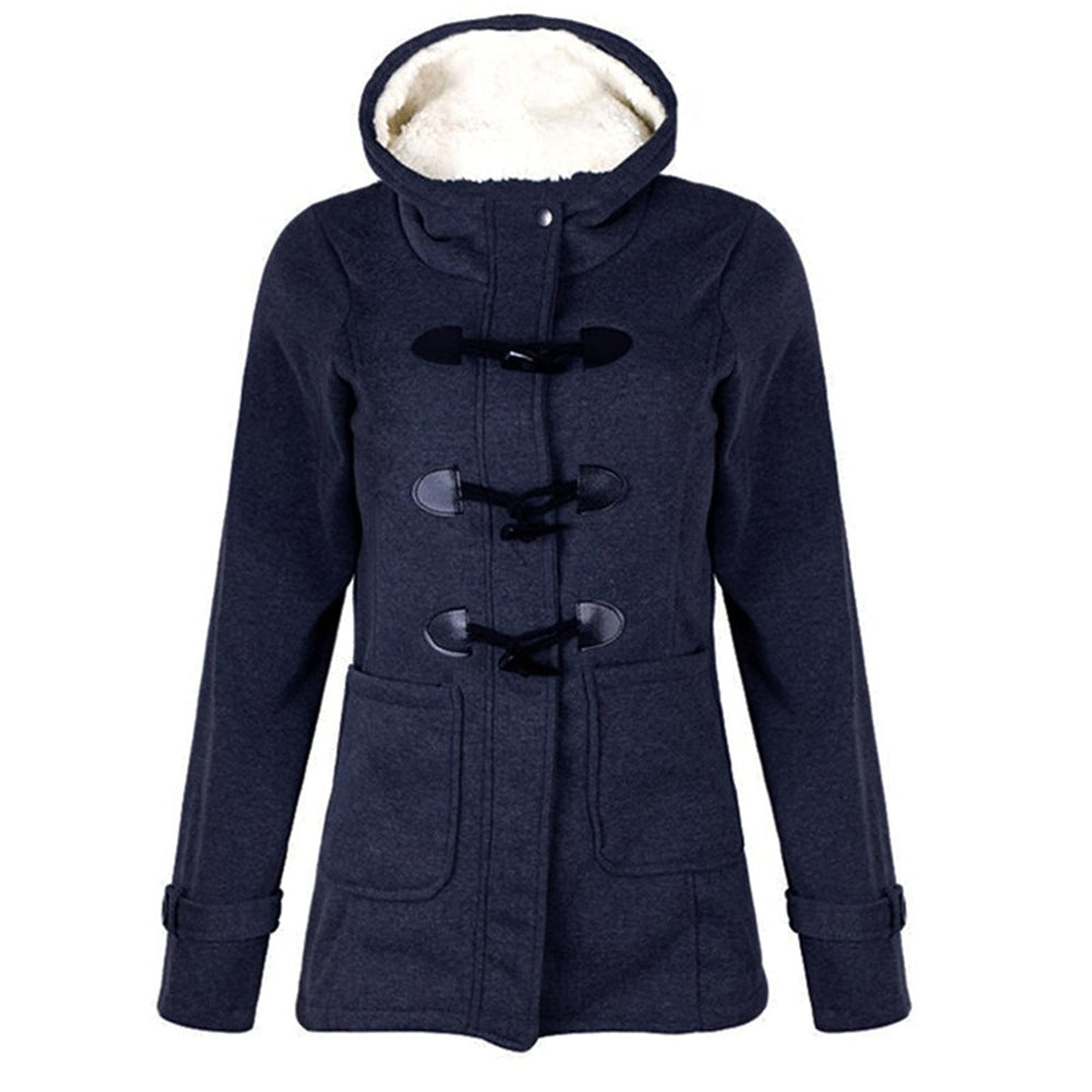 Women’s Plush-Lined Toggle Winter Jacket – Hooded Mid-Length Everyday Coat
