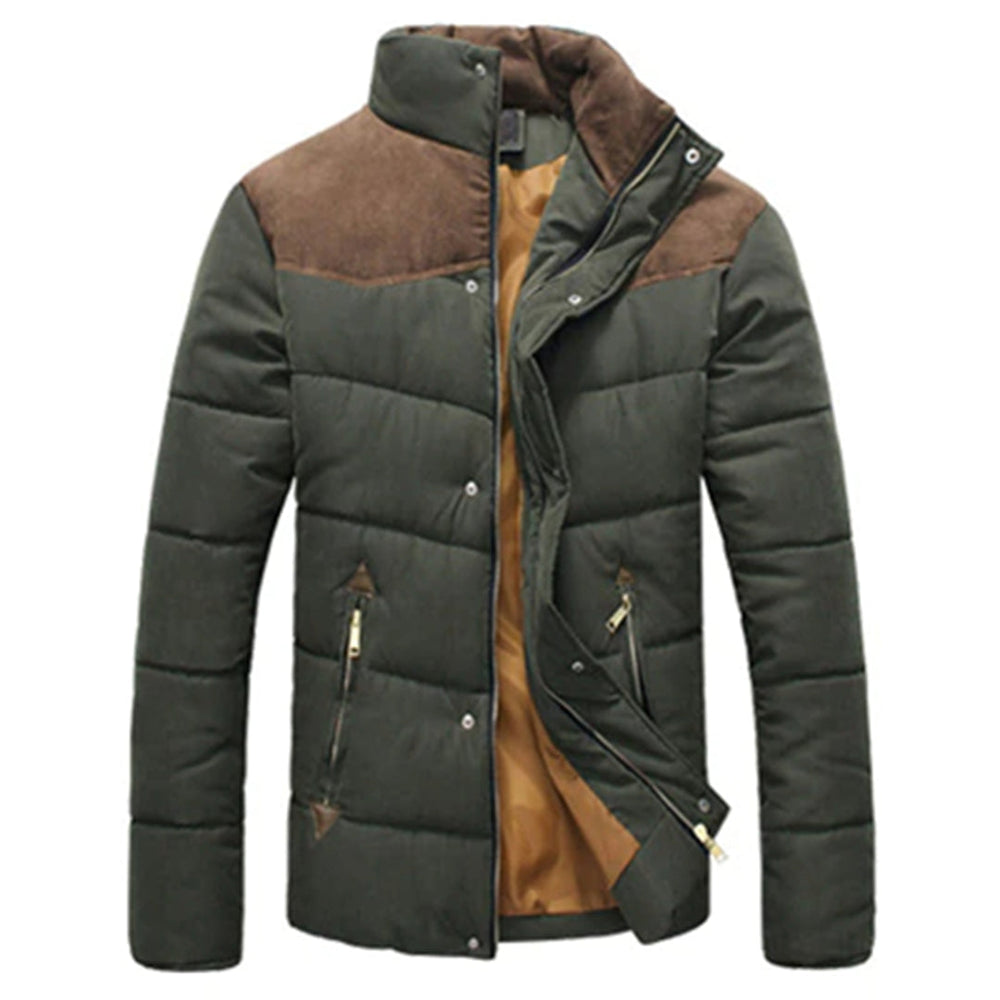 Men’s Contrast-Panel Quilted Winter Jacket – Insulated Outerwear for Smart Cold-Weather Styling